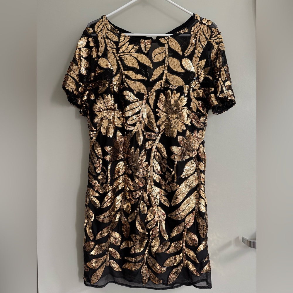 Anthropologie Black & Gold Sequin Mini Dress (NWT)
